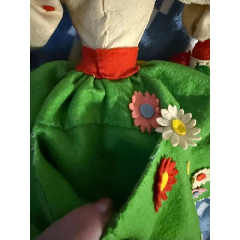 Vintage Lucianda Argentina Folk Art Doll Floral Felt Dress Handmade Souvenir